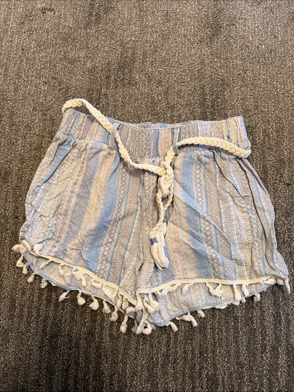 Re-Wash Boho Tassel-Trim Women's Shorts in Light Blue